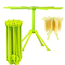 iPstyle Kitchen Pasta Drying Rack Folding, Spaghetti Drying Rack Noodle Stand with 10 Bar Handles Green